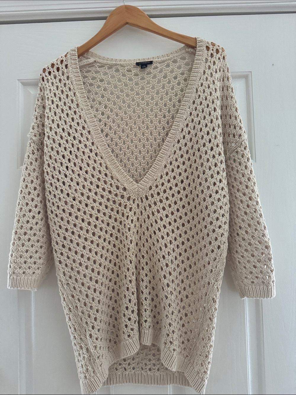 Ann Taylor Open-Knit V-Neck Sweater Tunic - Cream